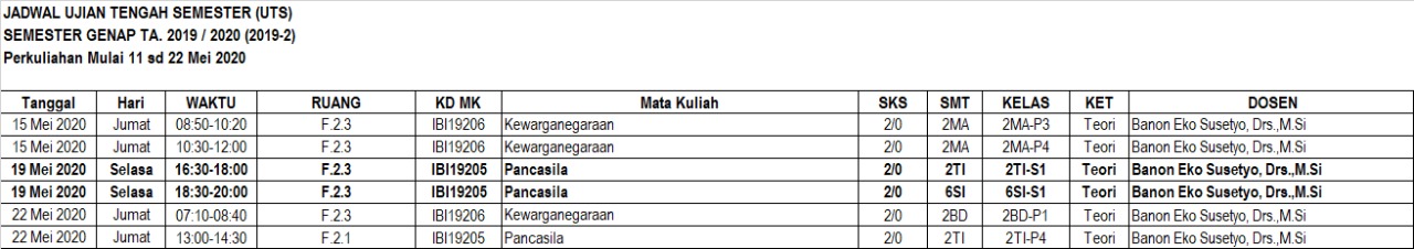 Jadwal UTS