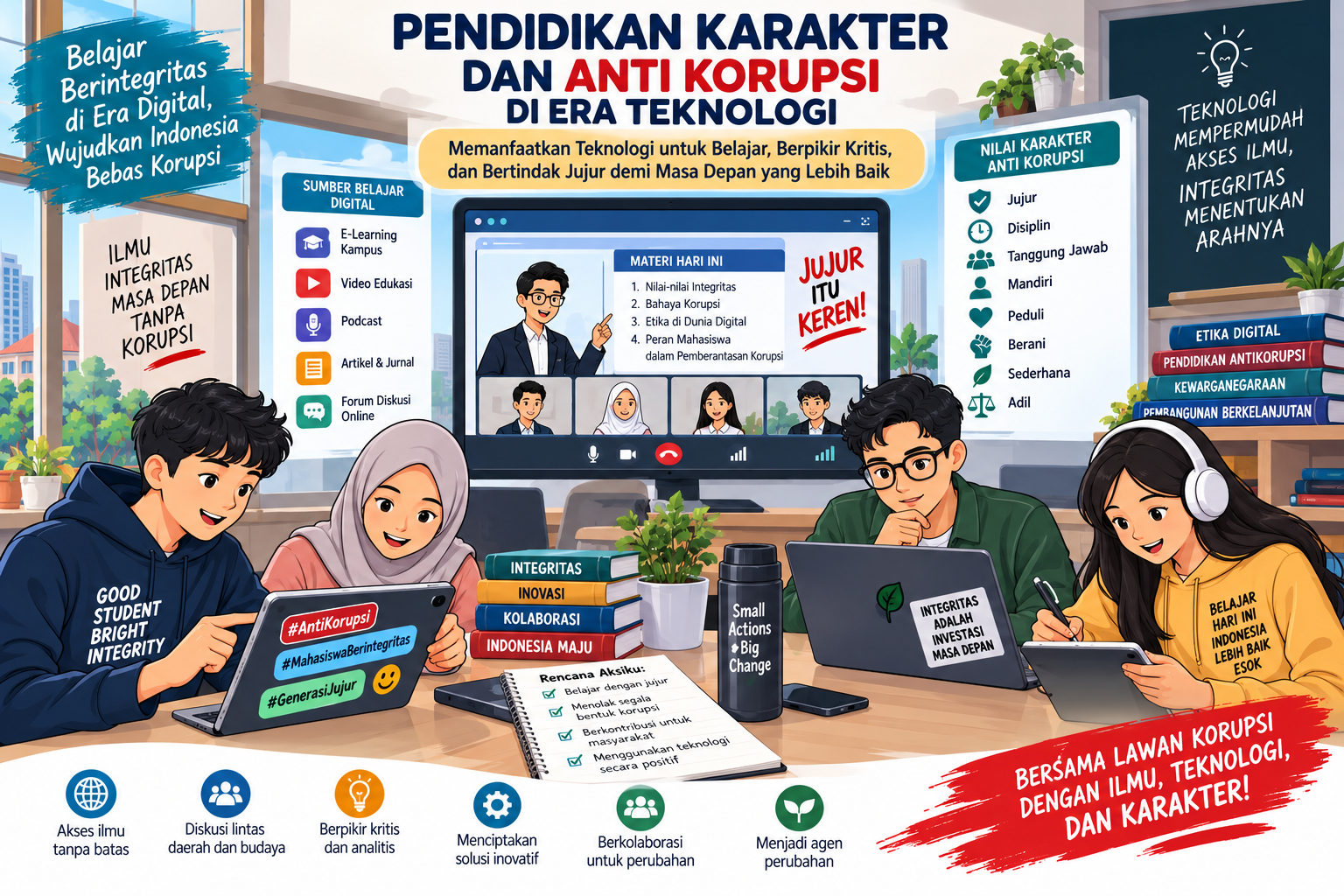 Karakter yang kuat akan menjadikan inovasi bernilai, dan kejujuran akan mengantarkan bangsa menuju masa depan yang berkeadilan dan berkelanjutan. “Teknologi boleh maju, tetapi integritas harus selalu menjadi fondasi.